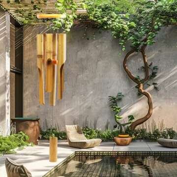 Afirst Wooden Wind Chimes Outdoor, Bamboo Wind Chimes with Amazing Deep Tone for Patio Garden Home Décor, Natural Beautiful Sound