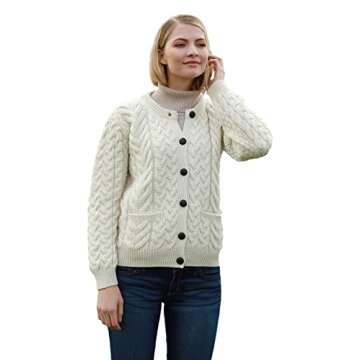 Beautiful Irish Cardigan Sweater for Women Made in Merino Wool