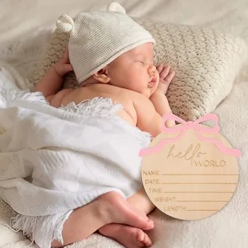 Personalized Bow Wooden Baby Announcement Sign for Newborns
