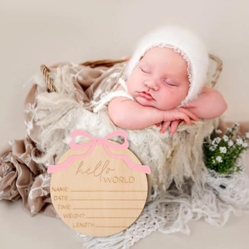 Personalized Bow Wooden Baby Announcement Sign for Newborns