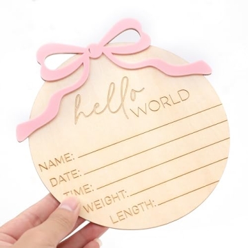 Personalized Bow Wooden Baby Announcement Sign for Newborns