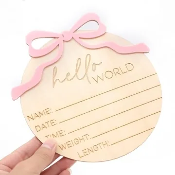 Personalized Bow Wooden Baby Announcement Sign for Newborns
