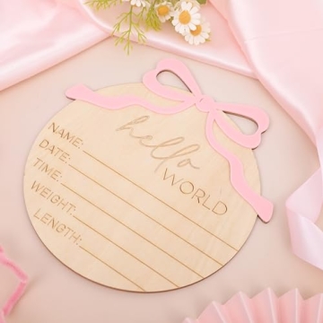 Personalized Bow Wooden Baby Announcement Sign for Newborns