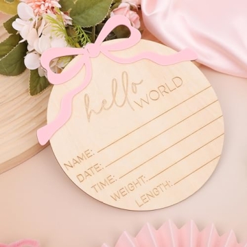 Personalized Bow Wooden Baby Announcement Sign for Newborns