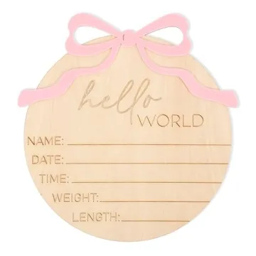 Personalized Bow Wooden Baby Announcement Sign for Newborns
