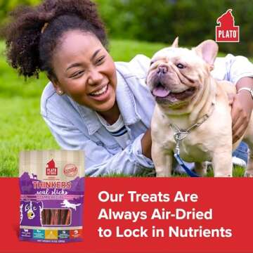 Plato Pet Treats Thinkers - Meat Stick Treats for Dogs - Limited Ingredient Dog Treats with EPA and DHA to Support Skin, Coat, and Brain - Air-Dried Dog Treats - Thinkers Lamb 10oz
