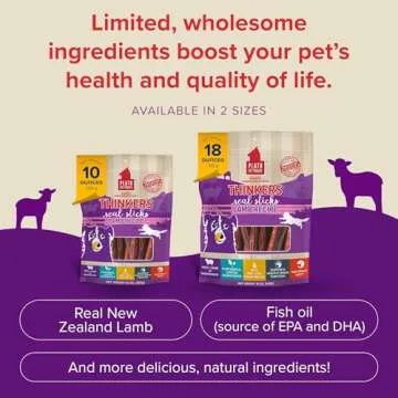 Plato Pet Treats Thinkers - Meat Stick Treats for Dogs - Limited Ingredient Dog Treats with EPA and DHA to Support Skin, Coat, and Brain - Air-Dried Dog Treats - Thinkers Lamb 10oz