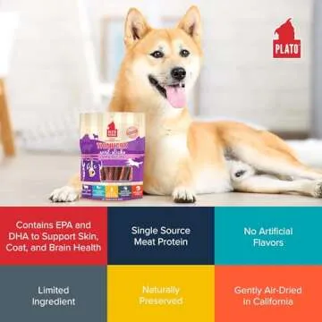 Plato Pet Treats Thinkers - Meat Stick Treats for Dogs - Limited Ingredient Dog Treats with EPA and DHA to Support Skin, Coat, and Brain - Air-Dried Dog Treats - Thinkers Lamb 10oz