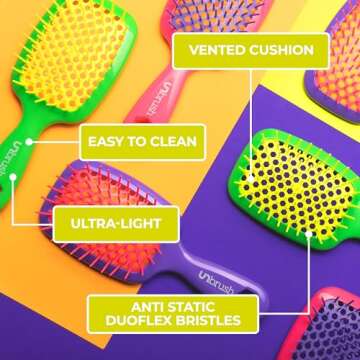 FHI Heat UNbrush Detangling Brush for Pain-Free Brushing on All Wet or Dry Hair Types — Durable DuoFlex Anti-Static Bristles, Lightweight Handle, Vented Hair Brush