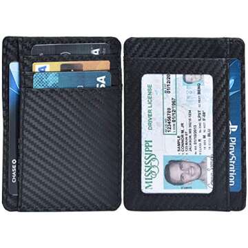 Leather Minimalist Wallet for Men & Women RFID Front Pocket Leather Card Holder Wallets (Ebony, Smal...