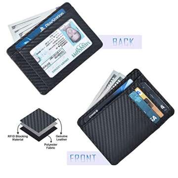 Leather Minimalist Wallet for Men & Women RFID Front Pocket Leather Card Holder Wallets (Ebony, Small)