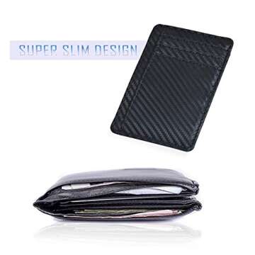 Leather Minimalist Wallet for Men & Women RFID Front Pocket Leather Card Holder Wallets (Ebony, Small)