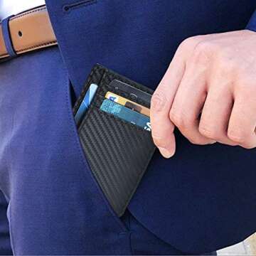 Leather Minimalist Wallet for Men & Women RFID Front Pocket Leather Card Holder Wallets (Ebony, Small)