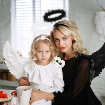 WILDPARTY Angel Costume Accessories for Women, Tulle Tutu Skirt, Angel Wings and Halo Wings and Halo White Angel Costume for Women Photo Shoot Prop, Halloween Costume (Black)