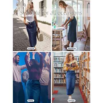 Long Denim Skirt for Women Casual A-Line Denim Maxi Skirt Stretch High Waisted Jean Skirt with Pocket Blue Size 14