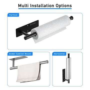 Paper Towel Holder Under Cabinet Comes with Both Self Adhesive and Screws Wall Mount Paper Towel Rack for Bar, Kitchen, Sink & Bathroom, SUS304 Stainless Steel 13.2 inch