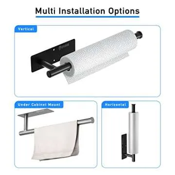 Paper Towel Holder Under Cabinet Comes with Both Self Adhesive and Screws Wall Mount Paper Towel Rack for Bar, Kitchen, Sink & Bathroom, SUS304 Stainless Steel 13.2 inch