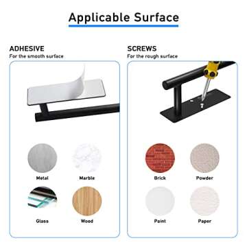 Paper Towel Holder Under Cabinet Comes with Both Self Adhesive and Screws Wall Mount Paper Towel Rack for Bar, Kitchen, Sink & Bathroom, SUS304 Stainless Steel 13.2 inch