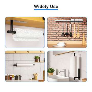 Paper Towel Holder Under Cabinet Comes with Both Self Adhesive and Screws Wall Mount Paper Towel Rack for Bar, Kitchen, Sink & Bathroom, SUS304 Stainless Steel 13.2 inch