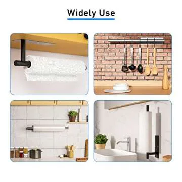 Paper Towel Holder Under Cabinet Comes with Both Self Adhesive and Screws Wall Mount Paper Towel Rack for Bar, Kitchen, Sink & Bathroom, SUS304 Stainless Steel 13.2 inch