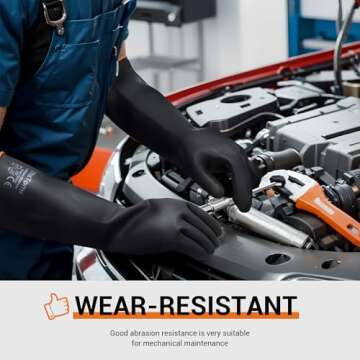 ThxToms Heavy Duty Latex Gloves, Resist Strong Acid, Alkali and Oil, 22", 1 Pair