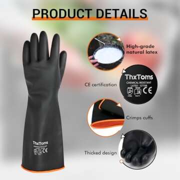 ThxToms Heavy Duty Latex Gloves, Resist Strong Acid, Alkali and Oil, 22", 1 Pair