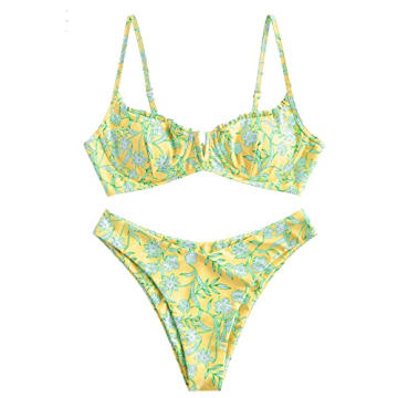 ZAFUL Women's Floral Underwire Bikini Set - High Cut & V-Wired for Summer