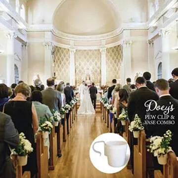 DOEYS Church Pew Clip & Flower Vase for Wedding Ceremony Aisle (6-Pack) Secure Fresh and Silk Floral...