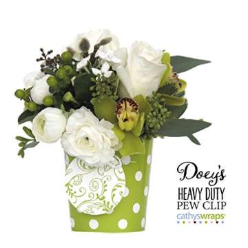 DOEYS Church Pew Clip & Flower Vase for Wedding Ceremony Aisle (6-Pack) Secure Fresh and Silk Floral Arrangements to Pew End, Bench, Chair in Water Tight Plastic Pot - Reuse at Reception (MADE in USA)