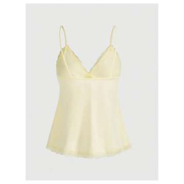 SHENHE Women's Lace Babydoll Tank Top Sexy V Neck Sleeveless Flared Hem Flowy Peplum Tops Light Yellow S