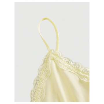 SHENHE Women's Lace Babydoll Tank Top Sexy V Neck Sleeveless Flared Hem Flowy Peplum Tops Light Yellow S