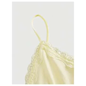 SHENHE Women's Lace Babydoll Tank Top Sexy V Neck Sleeveless Flared Hem Flowy Peplum Tops Light Yellow S
