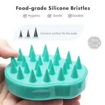 FREATECH Hair Scalp Massager Shampoo Brush with Soft Silicone Bristles for Scalp Care and Hair Growth, Shower Head Scalp Scrubber Exfoliator for Dandruff, Wet & Dry for Men, Women and Kids, Green