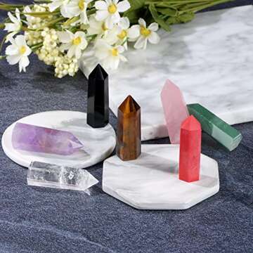 7Pcs Healing Crystal Wands Set Chakra Decor with Geometric Glass Jewelry Box,Single Point Wand Crystal Tower for Meditation Reiki Chakra,Home Crystal Decor,Birthday Gifts for Mom Girlfriend Women