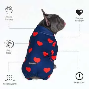 Spark Paws Dog Pajama, Ultra-Soft and 4-Way Stretch, Recovery-Suit PJ Onesie for Small, Medium and Large Breeds - Hearts - 2XL