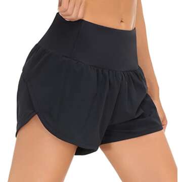 Dragon Fit Womens High Waisted Running Shorts Quick Dry Athletic Workout Shorts with Mesh Liner Zipper Pockets (Small, Black)