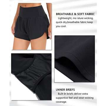 Dragon Fit Womens High Waisted Running Shorts Quick Dry Athletic Workout Shorts with Mesh Liner Zipper Pockets (Small, Black)