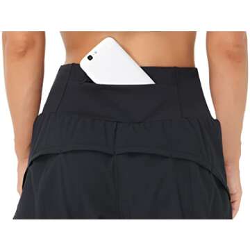 Dragon Fit Womens High Waisted Running Shorts Quick Dry Athletic Workout Shorts with Mesh Liner Zipper Pockets (Small, Black)