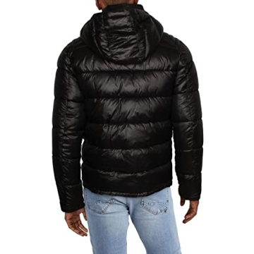 GUESS Men's Midweight Puffer Jacket with Removable Hood