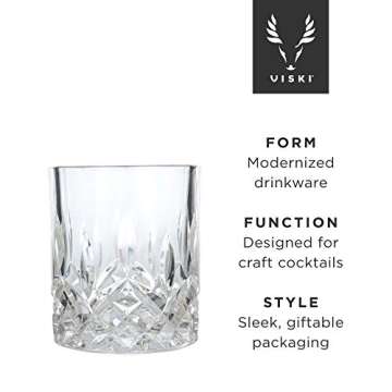 Viski Admiral Crystal Whiskey Tumbler Set of 2 - Premium Crystal Clear Liquor Drinking Glass, Classic Lowball Cocktail Glasses Gift Set, 9 Oz