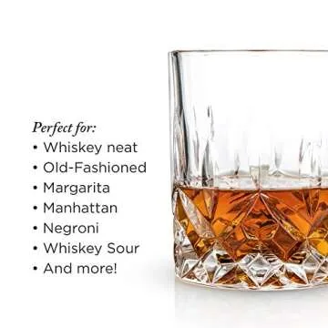 Viski Admiral Crystal Whiskey Tumbler Set of 2 - Premium Crystal Clear Liquor Drinking Glass, Classic Lowball Cocktail Glasses Gift Set, 9 Oz