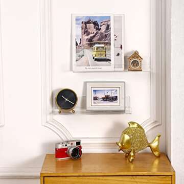 CY craft 6 PCS Acrylic Invisible Floating Bookshelf for Kids Room,15 inch Modern Picture Ledge Displ...