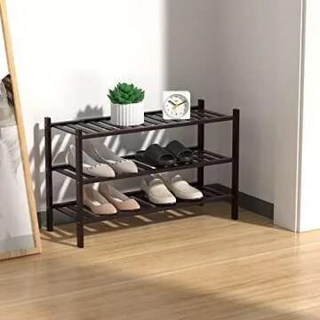 RONGJIA 3 Tier Bamboo Shoe Rack for Closet Free Standing Wood Shoe Shelf Storage Organizer for Entryway Small Space Stackable, Brown