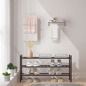 RONGJIA 3 Tier Bamboo Shoe Rack for Closet Free Standing Wood Shoe Shelf Storage Organizer for Entryway Small Space Stackable, Brown