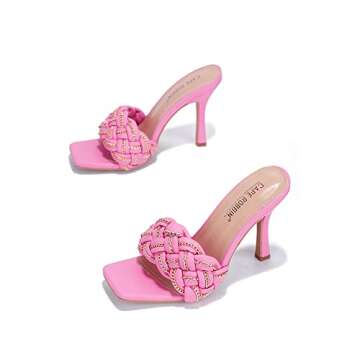 Cape Robbin Tilio Sexy Stiletto High Heels for Women, Square Open Toe Shoes Heels - Pink Size 9