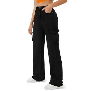 Women High Waisted Cargo Jean for Women with 6 Pockets Straight Wide Leg Jean Casual Baggy Pants