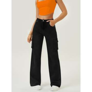 Women High Waisted Cargo Jean for Women with 6 Pockets Straight Wide Leg Jean Casual Baggy Pants