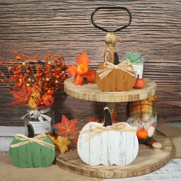 Pumpkin Decorations for Home Fall Pumpkin Wood Table Signs Thanksgiving Tiered Tray Decor Farmhouse Wood Block Signs Rustic Wood Tabletop Sign for Fall Autumn Thanksgiving Harvest Farmhouse Home Decor