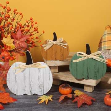 Pumpkin Decorations for Home Fall Pumpkin Wood Table Signs Thanksgiving Tiered Tray Decor Farmhouse Wood Block Signs Rustic Wood Tabletop Sign for Fall Autumn Thanksgiving Harvest Farmhouse Home Decor