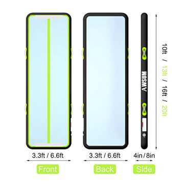 AWSUM 10ft/13ft/16ft/20ft/23ft Air Mat Tumbling Track 4/8 inches Thick Inflatable Training mat Gymnastics Mat with Electric Pump for Home/Gym/Outdoor 3 * 1 * 0.1M Green